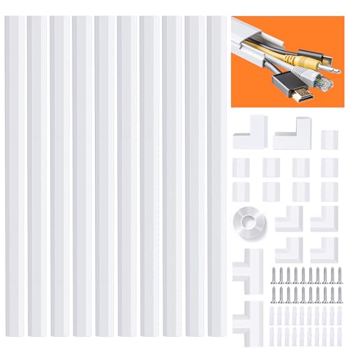 MUDEELA Calha de cabos autocolante de PVC, organizador de cabos 4 m para ocultar cabos, para todos os cabos de alimentação em casa e no escritório, 10 unidades de 40 x 3 x 1,7 cm, branco