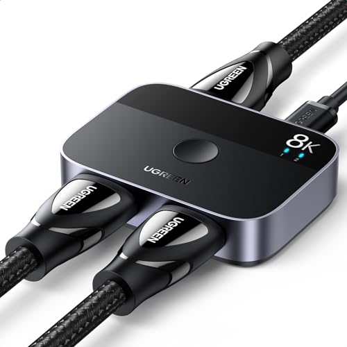 UGREEN Switch HDMI 2,1 8 K@60 Hz, 2 entradas de 1 saída, interruptor 4K @144 Hz 2 K@240Hz, compatível com MacBook Pro MacMini, BLU-Ray DVD, PS5 PS4, Xbox 360/One, Fire Stick, Chromecast, TV