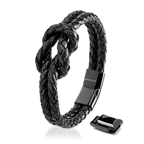 SERASAR | Pulseira de couro para mulher, três cores e três comprimentos | fechadura magnética de aço inoxidável, caixa de jóias exclusiva, ótima ideia de presente