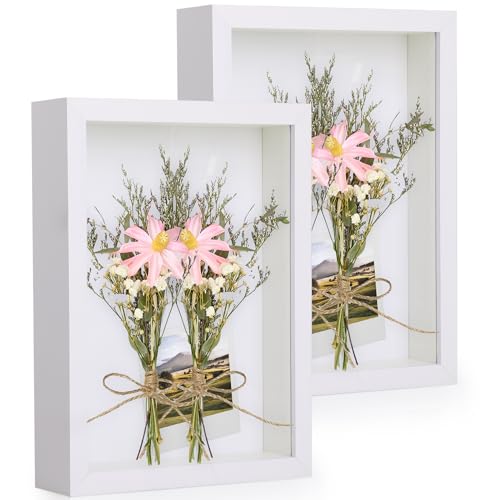 Anhow 3D Moldura para fotos A4, 2 peças múltiplas 20 x 30 cm, molduras com profundidade de 3 cm com lâmina transparente - branco/2 peças