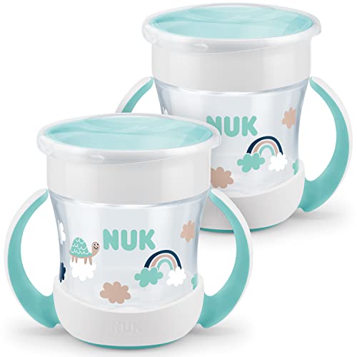 NUK Mini Magic Cup caneca para sorver | borda à prova de derrames de 360°, + 6 meses, alças para facilitar a fixação, sem BPA, 160 ml, 2 unidades, turquesa