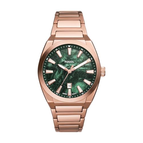 Fossil Relógio Everett para homem, movimento de quartzo com data de três agulhas e correia de couro ou aço