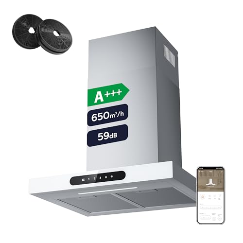 Ciarra CBCW6102 Sinos extrator 60 cm A++ 650 m³/h - TouchControl 4 níveis - Evacuação ao exterior e recirculação interna por filtro de carbono CBCF003 - branco