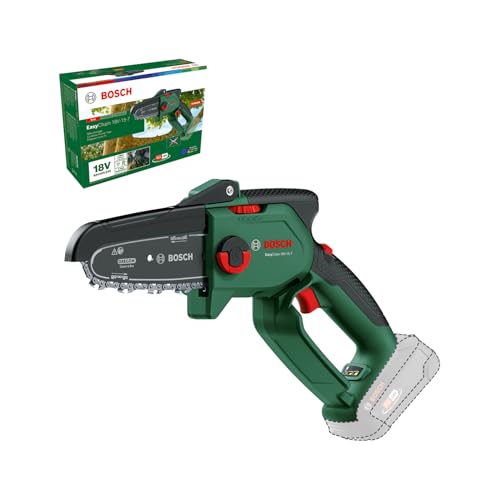 Bosch Mini moto-serra a bateria EasyChain 18 V - 15-7 (para cortar madeira, sistema de 18 volts, velocidade da corrente 6,95 m/s, sem bateria e carregador)