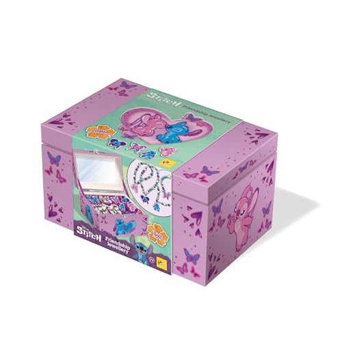 Lisciani - DISNEY STITCH - Kit de criação de joias de amizade com guarda-joias - para crianças a partir dos 7 anos - Criação de colares e pulseiras de malha - com pérolas, falas, fios e acessórios
