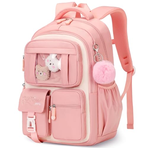 Amythe Mochila escolar para menina, mochilas primárias escolares respirável para crianças de 8 10 12 anos, mochila Kawaii meninas escola com pingente