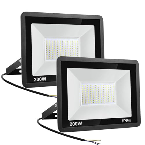 Niserelesa 2 unidades - holofotes LED para exterior, 200 W, IP66 impermeável projetor LED, branco frio, 6500 K 2000 Lumen Floodlight para casa, garagem, pátio, terraço, campo