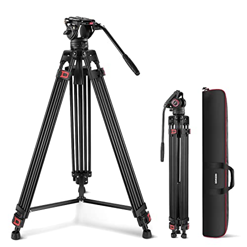 NEEWER Tripé de vídeo de 74" com cabeça fluida, QR placa compatível com dji RS cardanes, alumínio resistente tripé câmara profissional câmaras DSLR câmara de vídeo, carga máxima 17,6 lb/8 kg TP74