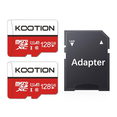 KOOTION Cartão de memória MicroSD 128 GB classe 10 2 pacotes (U1 e A1) micro SDXC com adaptador 128 giga 4K memória card para Gopro câmara telemóveis, alta velocidade até 80 MB/s