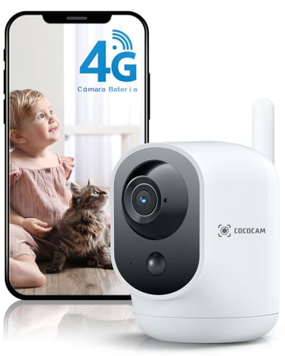 COCOCAM 4G Câmara de vigilância sim interior sem fios 2K, bateria 6000 mAh, 355 °P 90 ° T, para bebé/animais de estimação/idosos, deteção humana PIR, cartão SIM incorporado, sem Wi-Fi (branco)