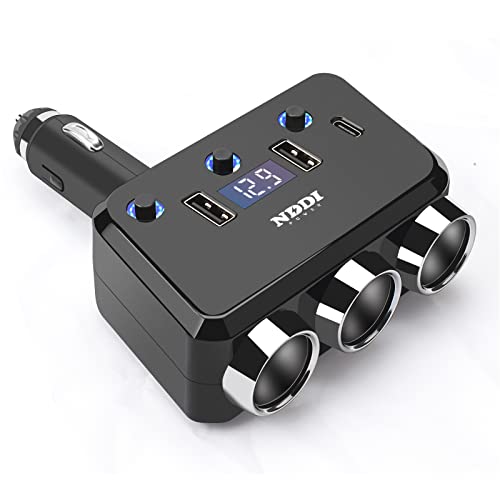 NDDI POWER Carregador isqueiro de carro, carregador rápido 3 em 1, isqueiro de 3 tomadas com ecrã Led, portas USB duplas, carregamento rápido C-Port para Caravana Camping Yate