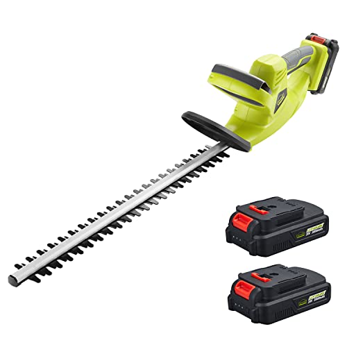 DEWINNER Corta-sebes sem fios de 20 V, com bateria de lítio de 2 * 2,0 Ah e carregador, interruptor duplo e alças ergonómicas, 65 cm, folha assimétrica