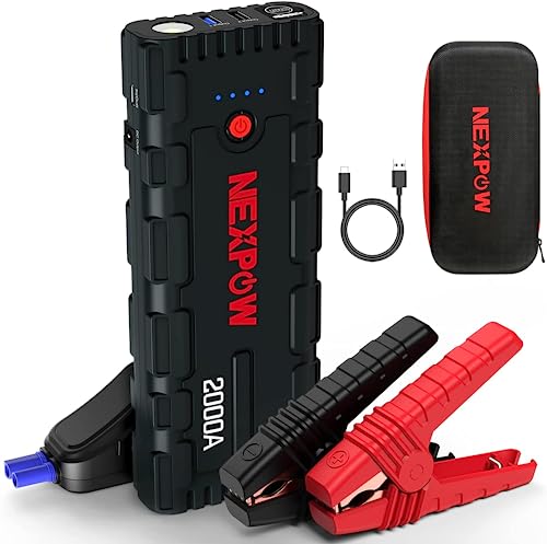 NEXPOW Arrancador de carro 2000A, 12 V arranque de baterias para carros (para 7,0 l gás ou 6,5 l a diesel), Jump Starter com LED de emergência, carregamento rápido, espera longa, clipes de segurança
