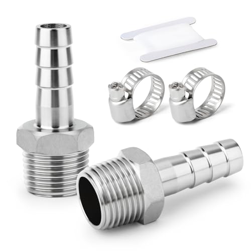 ERGAOBOY 2 peças de aço inoxidável 304 10 mm OD Barb a 1/4" BSP barb de mangueira macho, acessórios de compressão de água, industrial