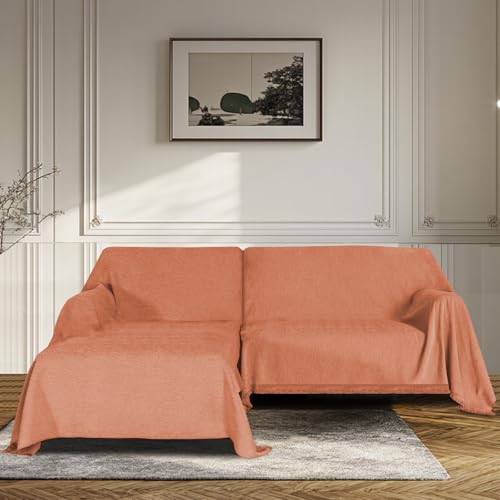 BellaHills Capa para sofá em L 2 peças, 180 x 230 + 180 x 279 cm, laranja vibrante, tecido chenille antimanchas, com bordas elásticas