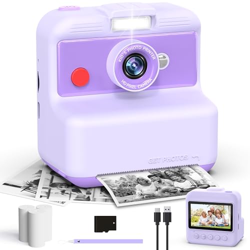 CAMCLID Câmara fotos infantis instantâneas, 3,0 polegadas câmara fotos crianças, 48 MP/2,5 K UHD câmara instantânea com cartão de 32 GB, presente para meninas e meninos 3 4 5 6 7 8 9 10 12 Meses