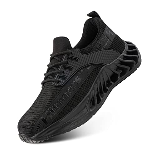 Hitmars Sapatos de segurança para homem com biqueira de aço sapatilhas de trabalho para mulher confortáveis leves construção preto azul EU36-EU48