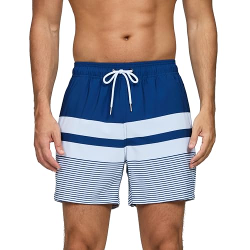 Vorvowry Fato de banho homem secagem rápida respirável fato de banho estampado leve boxer cuecas banho para natação praia surf de bolso com fecho de correr