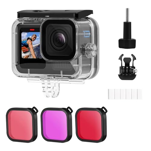 Capa impermeável para GoPro Hero 13 (60 m, com suporte de desbloqueio rápido, para GoPro Hero 13 3 filtros, 6 panos antiembaciamento