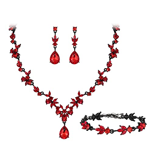 Clearine Conjunto de jóias de casamento para mulher, colar em Y, pulseira de ténis e brincos, conjunto de cristal com lágrima de lágrima de marquise para noiva e dama de honra