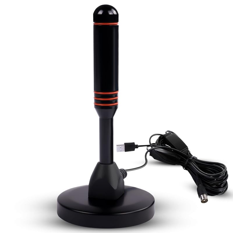 AXFEE Antena de TV interior portátil com base magnética - DVB-T2 DTMB recetor de alto ganho, 4K 1080P VHF digital HD, cabo 5 m, receção 360 ° TDT