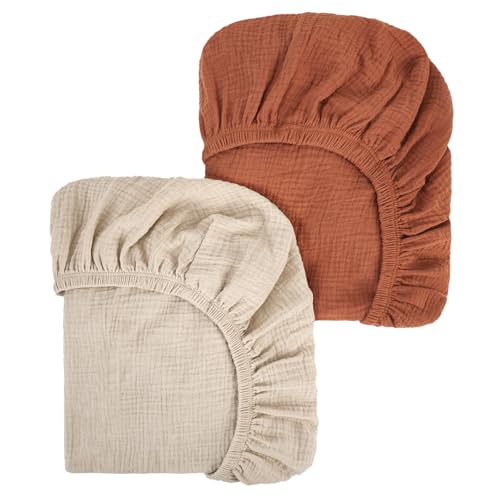 Peepeemax Lençol de baixo ajustável para berço de bebé, 2 unidades, protetor de colchão para parque, cesta de moisés, moisés, capa de colchão para recém-nascidos para berços, castanho