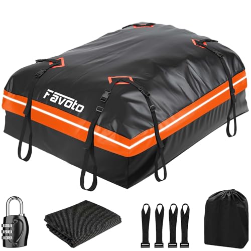 Favoto 425 L Malas de teto impermeáveis dobráveis, peito teto carro porta-bagagens PVC 500D resistente à água, preto laranja