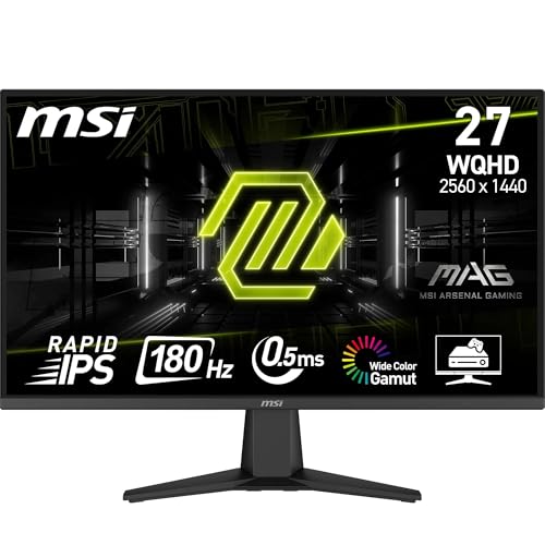 MSI mag 275QF Monitor Gaming plano WQHD (2560 x 1440) painel IPS rápido, 180 Hz / 0,5 m (GtG, mín. ), 1 ms (MPRT) 16:9, HDR Ready, 300 nits, preto