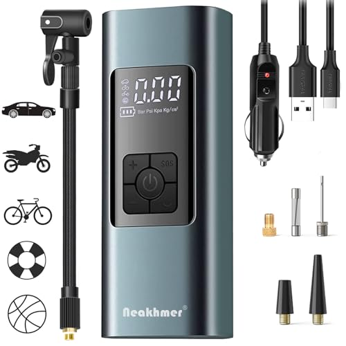 Inflador rodas carro insuflador elétrico: 150 PSI compressor ar portátil, 12 V 6000 mAh mini compressor de ar com medidor de pressão para carro bicicleta motocicleta
