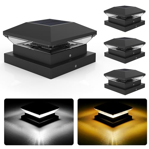 NATPOW Lanterna solar exterior, luz solar postes exteriores, jardim, IP65 candeeiro de sobremuro de alumínio exteriores, branco quente, quadrado, LED aplique solar para jardim, pátio, sobremuro, 4