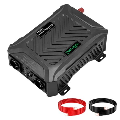 DATOUBOSS Inversor universal conversor 48 V/60 V/72 V a 220 V/230 V onda pura 3000 W/6000 W com sistema de detecção inteligente, ecrã LCD, 2 tomadas UE e 1 porta USB tipo-C