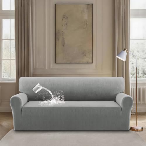 BellaHills Capa sofá de 3 lugares, jacquard elástico impermeável assento, protetor sofá gatos riscos cinzento claro