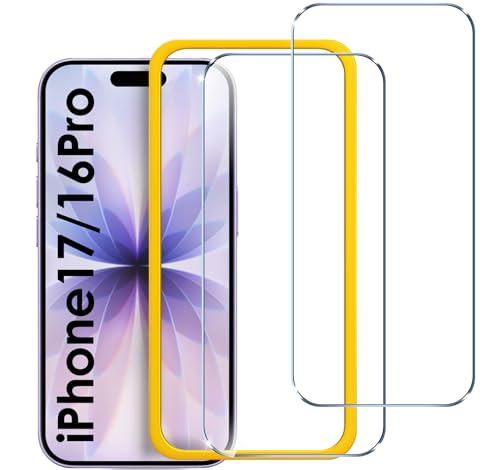 ivoler 2 peças protetor de ecrã para iPhone 17/iPhone 16 Pro de 6,3 polegadas, inclui estrutura de instalação fácil, vidro temperado premium