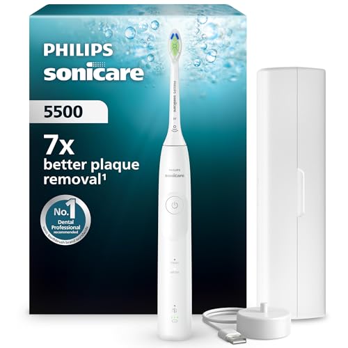 Philips Sonicare 5500 escova de dentes elétrica, sónica com 2 modos, alerta de pressão, EasyStart, SmarTimer e BrushPacer, branco, modelo HX7110/02 [nova tecnologia]