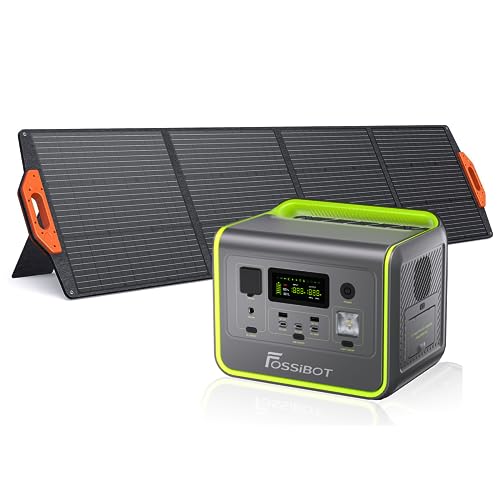 FOSSiBOT F800 Estação de energia portátil, painel solar de 200 W, bateria LiFePO4 de 512 Wh, saída de 800 W CA (1600 W pico), carga de 100 % em 1,2 horas, gerador solar portátil para campismo Viagens.