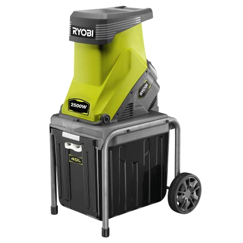 RYOBI - Biotrituradora de cabo 220 V, 2500 W com rodas - Ø máx. Rama de 45 mm, lâminas ReverEJOOY - proteção contra sobrecarga, capacidade de 120 kg/h, saco de recolha 40 l, ecológico e seguro