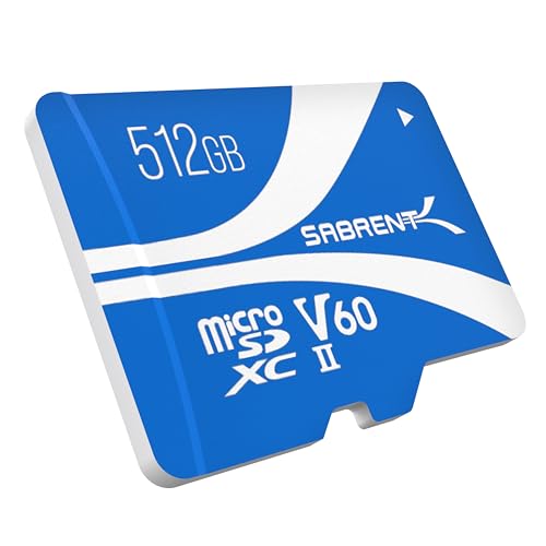SABRENT Cartão de memória microSDXC Rocket V60 | 512 GB, especificação V60, vídeo 8K, compatível com A1, UHS-II (SD-MT60-512GB)