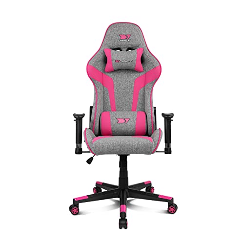 Drift Gaming DR90 - Cadeira de gaming ergonómica com encosto de cabeça e lombar, encosto reclinável de 135°, braços 2D ajustáveis, tecido respirável, base de nylon e pistão de gás classe 4, cinzento