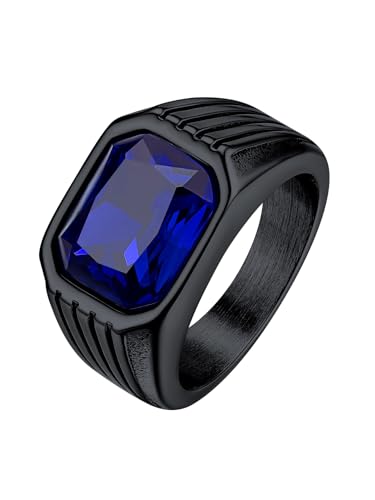 Bestyle Anéis de aço inoxidável para homem, anel de selo grosso para homem, anel com pedras preciosas sintéticas, tamanho 14,5-32,5, com caixa de presente