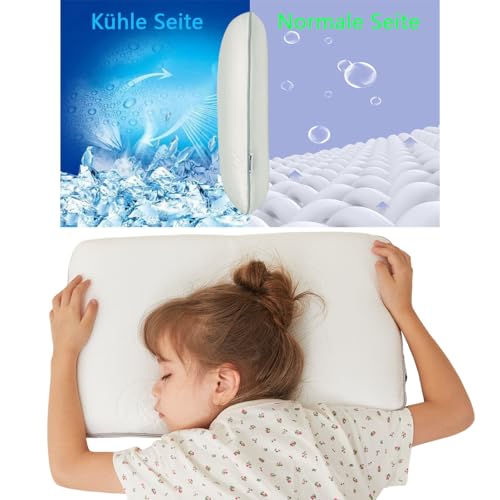 SIKAINI Almofada infantil - tecido refrescante com estampado de urso, espuma viscoelástica, design ergonómico, respirável, ideal para crianças dos 3 aos 8 anos
