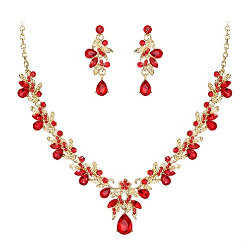 Clearine Jogos de jóias de mulher conjunto de jóias de folha de lágrima colar com pingente de strass cristal conjunto de brincos pendentes