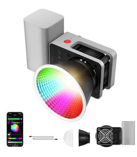 Luz de vídeo, ZHIYUN CINEPEER CX50 50W RGB Video Light, cor completa, 2700 K-6500 K, iluminação de saída contínua TLCI/CRI95 para gravação de vídeo e fotografia, controlo por aplicação com bloqueio