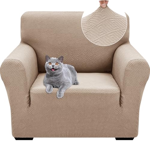 Ystyle Capa para sofá de 1 lugar ajustável, capas elásticas para poltronas, capa de sofá anti-gatos cães, sofá cover com apoios de braços, jacquard capas sofá antiderrapante lavável, caqui