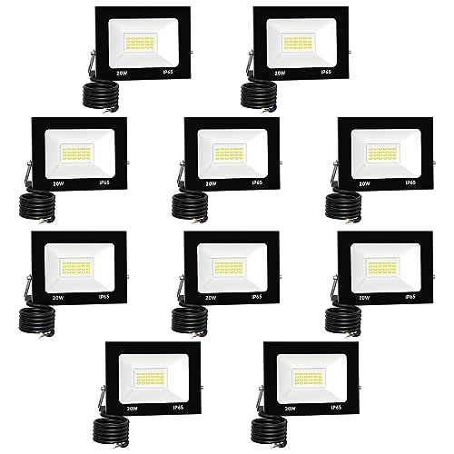 loyal 10 Pack Foco LED exterior 20 W, alto brilho 2000 LM projetor LED iluminação exterior 6000 K branco frio, luz de segurança impermeável IP65, candeeiro LED parede teto para jardim garagem terraços