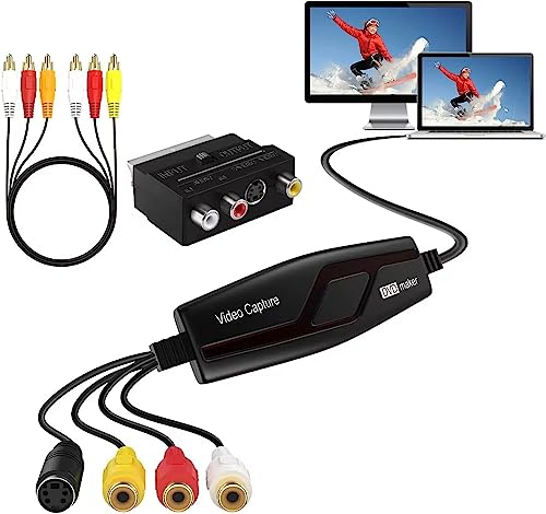 Cartão de captura vídeo capturador de vídeo USB 2.0, conversor de vídeo para RCA para USB, converta VHS VCR Hi8 Mini DV para digital, para PC, TV, câmara de vídeo, compatível com Mac OS X ou