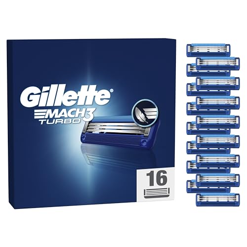Gillette Mach3 Turbo peças sobresselentes de lâminas de barbear para homem, 3 lâminas, 16 peças sobressalentes de lâminas