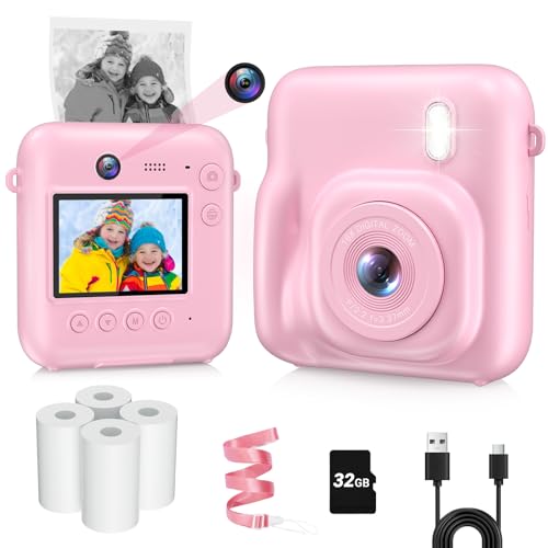 Câmara fotos infantis instantâneas, HD 1080P 48MP câmara instantânea com cartão de 32 G e papel fotográfico de impressão, brinquedo câmara digital, presentes para meninos e meninas 3 a 12 anos