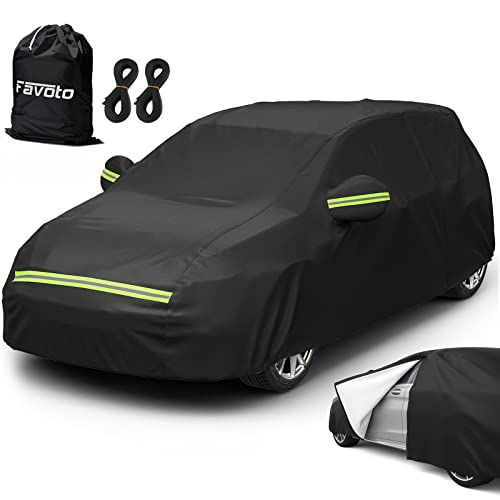 Favoto Capa de carro impermeável, capa de carro exterior Oxford algodão com fecho de correr para Hatchback anti-UV respirável resistente ao pó chuva arranhões neve sol ao ar livre 400 x 165 x 155 cm