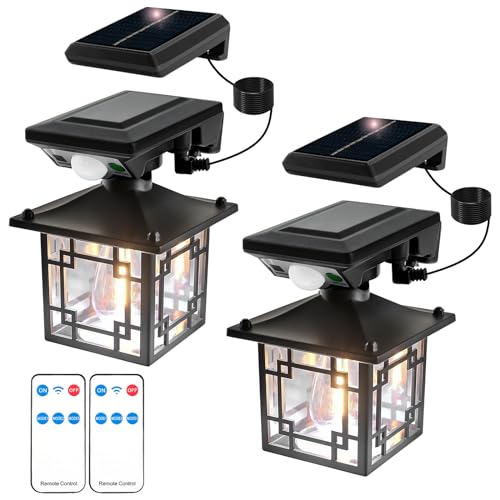 T-SUN 2 peças candeeiro solar de parede vintage exteriores, candeeiro solar para exteriores com sensor de movimento, luz solar de jardim resistente à água IP65, luz LED potente (separada)