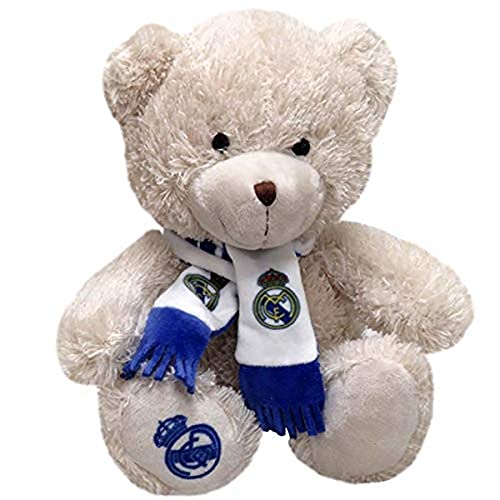 Real Madrid, peluche ursinho com cachecol, produto oficial real de Madrid, dimensão 20 cm, cor castanha (CyP Brands)